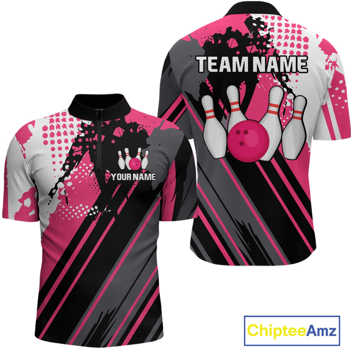 Custom Pink Bowling Shirts for Men Women Team Bowling Polo and Quarter Zip MBL104