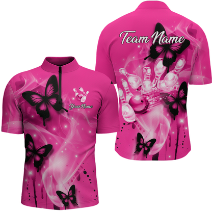 Custom Pink Butterflies Bowling Shirts for Men Women Team MBL120
