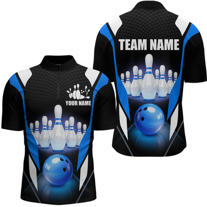 Blue Bowling Shirt for Men and Women Bowling Jersey with Team Bowling Polo & 1/4 Zip MBL42