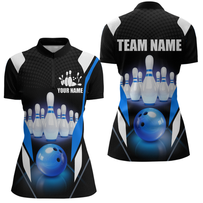 Blue Bowling Shirt for Men and Women Bowling Jersey with Team Bowling Polo & 1/4 Zip MBL42