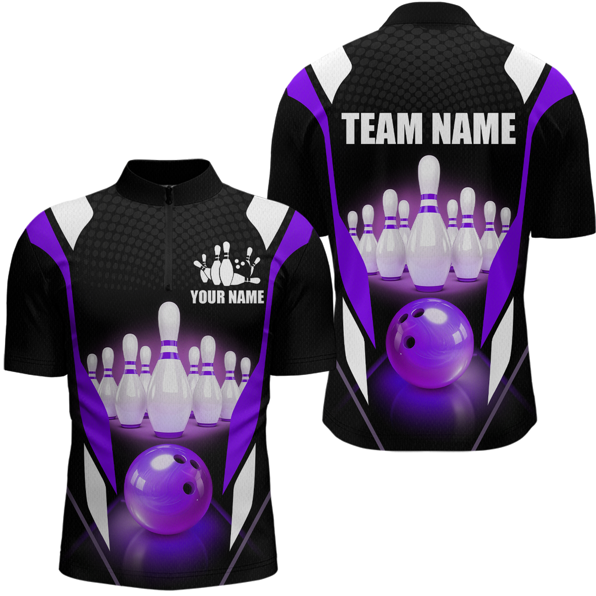 Purple Bowling Shirt for Men and Women Bowling Jersey with Team Bowling Polo & 1/4 Zip MBL42