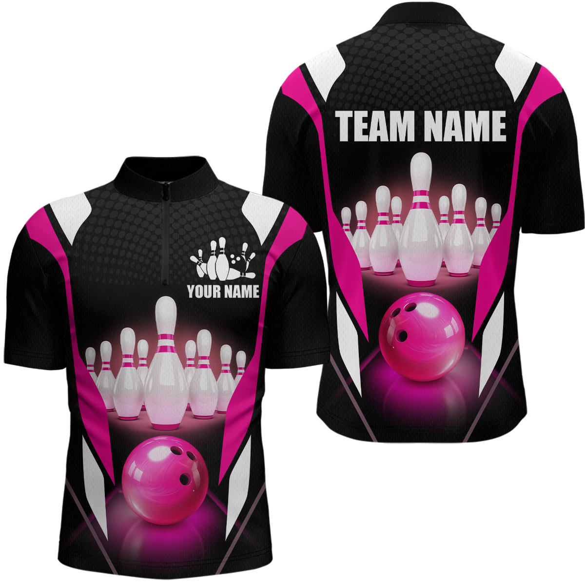 Pink Bowling Shirt for Men and Women Bowling Jersey with Team Bowling Polo & 1/4 Zip MBL42