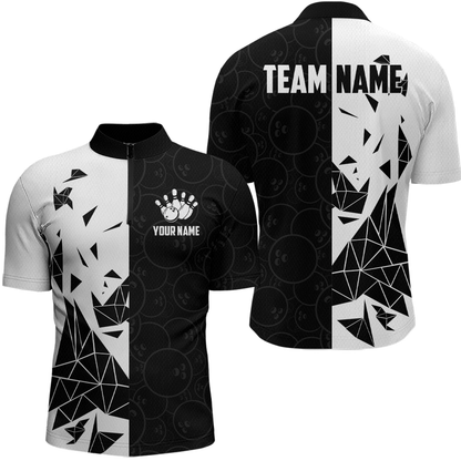 Black & White Bowling Shirts for Women Men Custom Team Bowling Polo&1/4 Zip Shirt MBL174