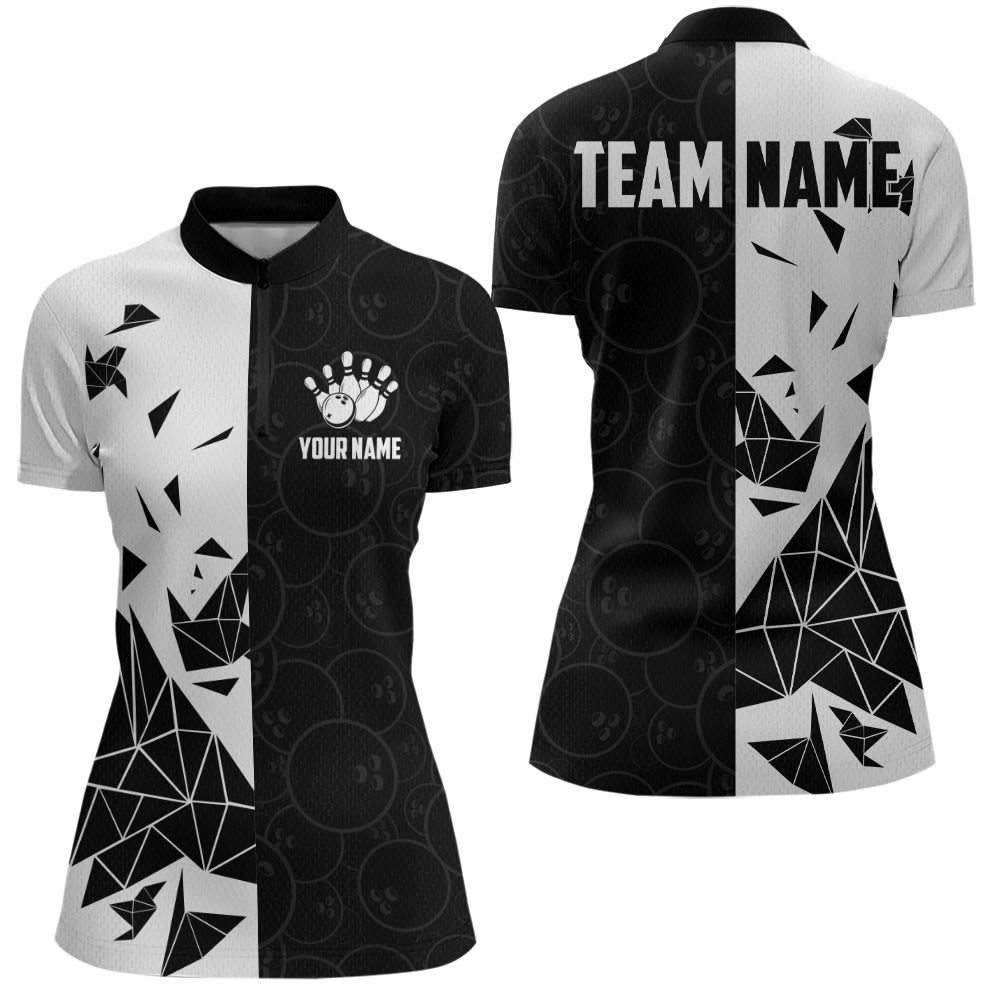 Black & White Bowling Shirts for Women Men Custom Team Bowling Polo&1/4 Zip Shirt MBL174