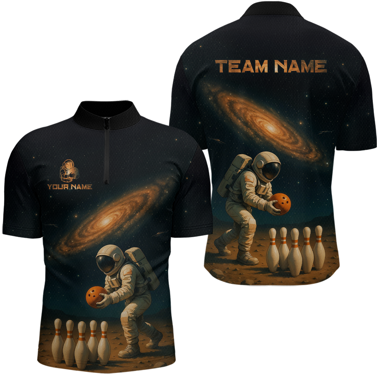 Astronaut Bowling Shirts for Men Women Team Custom Bowling Polo and Quarter Zip MBL152