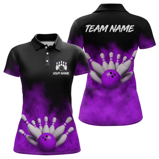 Purple Smoke Bowling Shirts for Men Women Team Personalized Bowling Polo and Quarter Zip MBL130