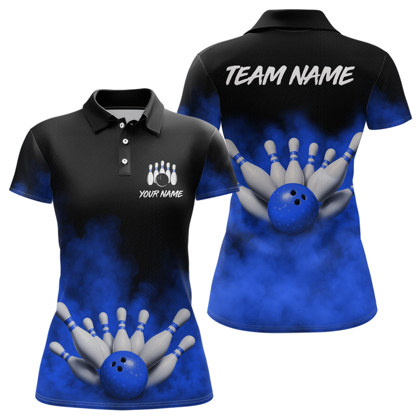 Blue Smoke Bowling Shirts for Men Women Team Personalized Bowling Polo and Quarter Zip MBL130