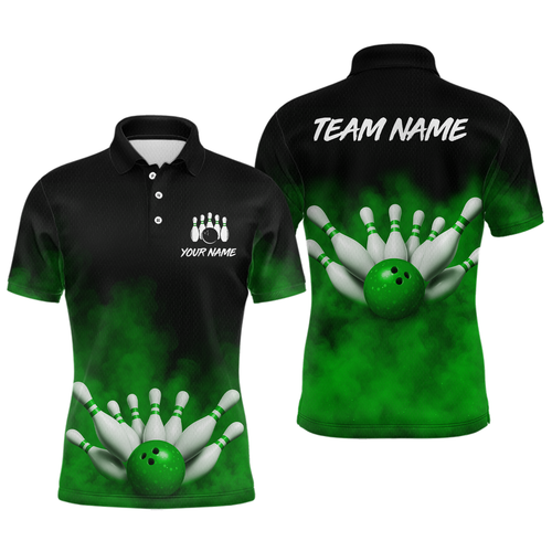 Green Smoke Bowling Shirts for Men Women Team Personalized Bowling Polo and Quarter Zip MBL130