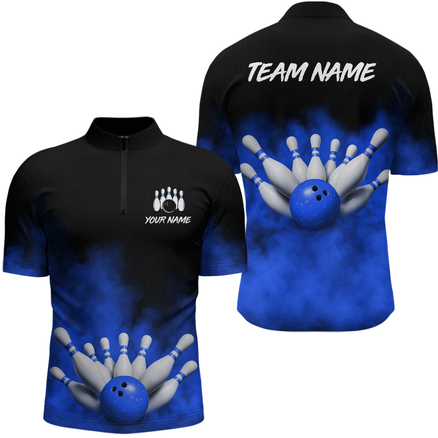 Blue Smoke Bowling Shirts for Men Women Team Personalized Bowling Polo and Quarter Zip MBL130