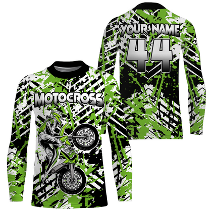 Motocross Racing Personalized Jersey Youth UPF30+ Green Dirt Bike Motorcycle Off-Road XM137