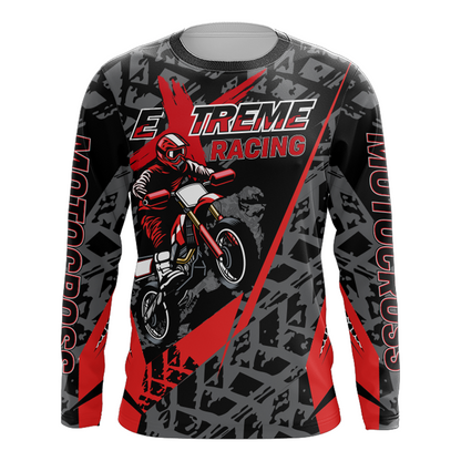 Red Motocross Racing Jersey Youth Men Kid UPF30+ Dirt Bike Motorcycle Riding Off-Road XM139