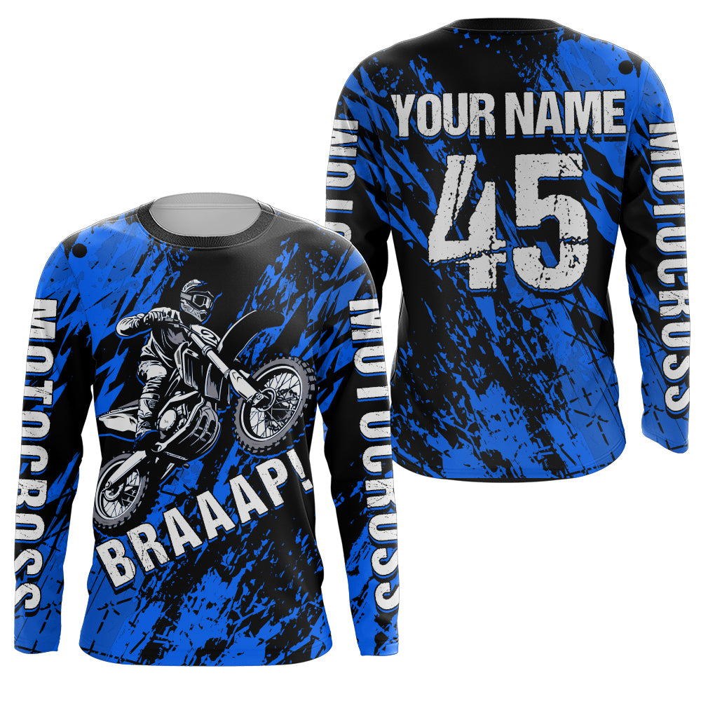 Motocross Racing Jersey Blue UPF30+ Youth Dirt Bike Shirt Men Kid Off-road Riding Shirt XM87