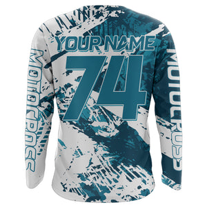 Blue Motocross Jersey UPF30+ Personalized Dirt Bike Youth Motocross Shirt Extreme Off-Road XM91