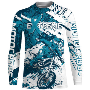 Blue Motocross Jersey UPF30+ Personalized Dirt Bike Youth Motocross Shirt Extreme Off-Road XM91