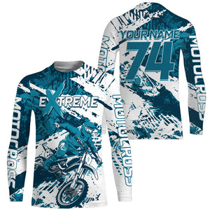 Blue Motocross Jersey UPF30+ Personalized Dirt Bike Youth Motocross Shirt Extreme Off-Road XM91