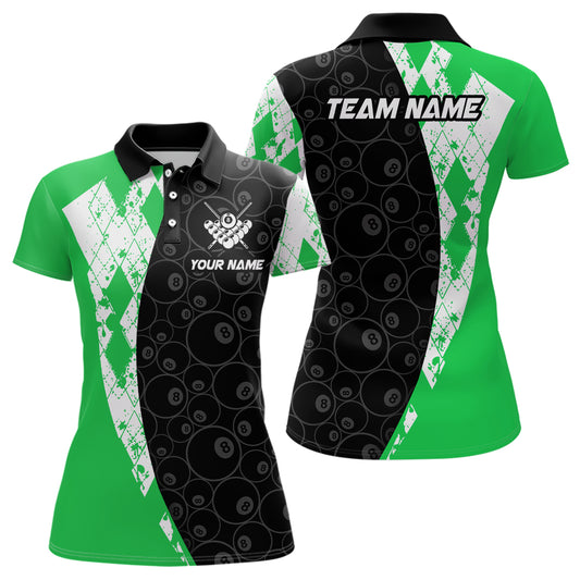 Green 8 Ball Billiard Shirts for Women Billiard Team Shirts Billiard League for Polo & 1/4 Zipper NNT84