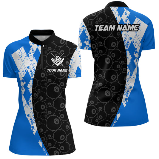 Blue 8 Ball Billiard Shirts for Women Billiard Team Shirts Billiard League for Polo & 1/4 Zipper NNT84