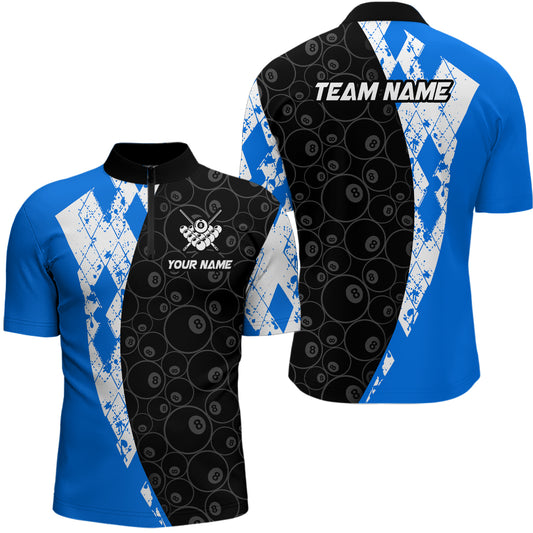 Blue 8 Ball Billiard Shirts for Men Billiard Team Shirts Billiard League for Polo & 1/4 Zipper NNT84