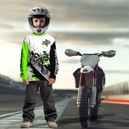 Green Motocross Shirts Racing UPF30+Custom Dirt Bike Jersey Off-Road Shirt Kid Men Women DNT73