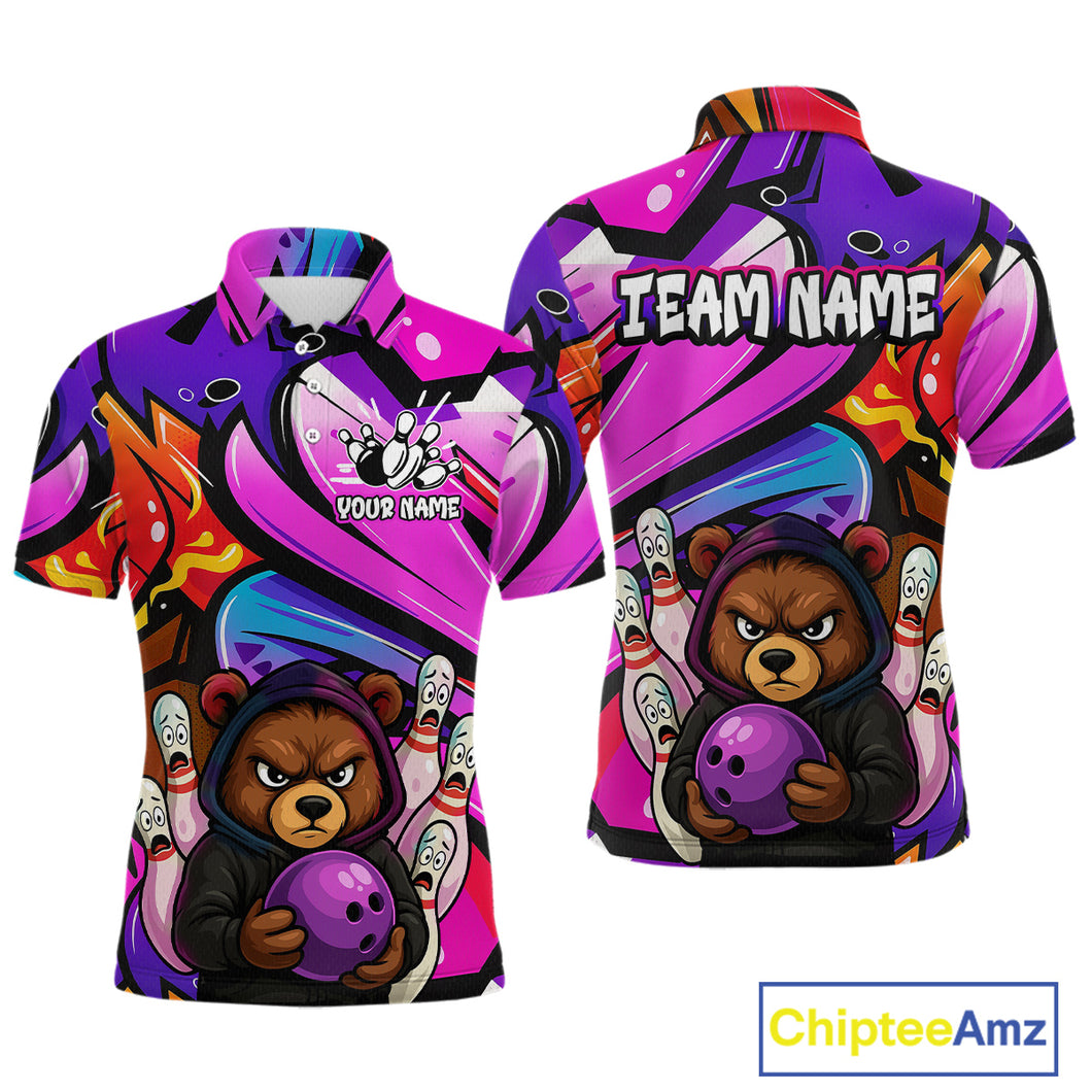 Custom Funny Bear Bowling Men Bowling Shirt Polo & Quarter-Zip Bowling Team Jerseys HNT84