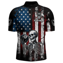 Load image into Gallery viewer, Custom US Skull 8 Ball Billiard Shirts for Men Billiard Team Shirts Billiard League Polo &amp; 1/4 Zipper NNT86