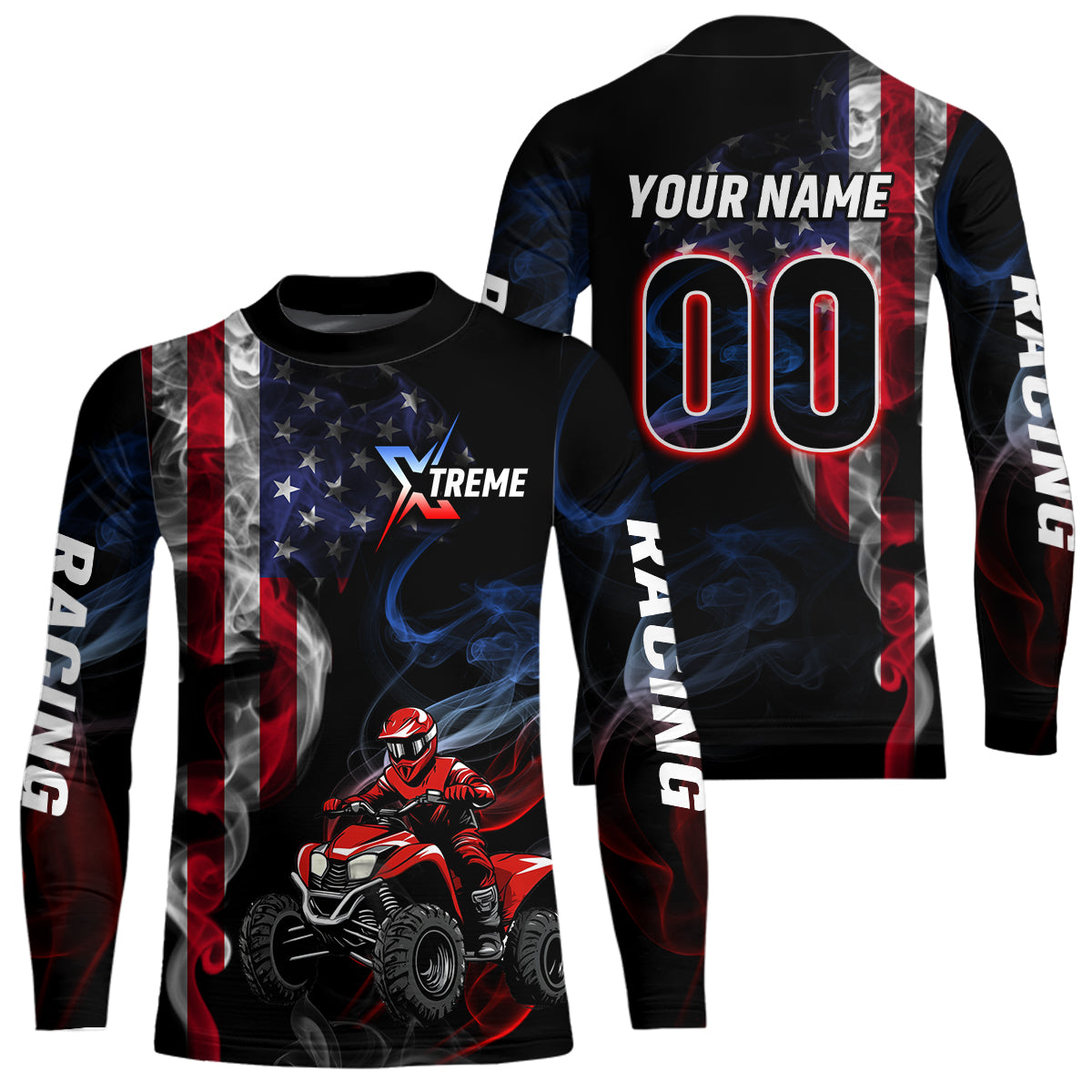 Custom US Flag ATV Motocross Quad Bike Jersey Racing Jersey Kid Adult Off-Road Shirt UPF30+ ATV Shirt DNT13