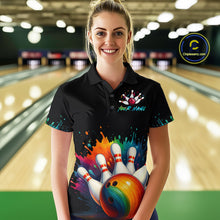 Load image into Gallery viewer, Custom Funny Colorful Bowling Jersey for Women Bowling Uniform Polo &amp; 1/4 Zip Bowling Team Shirts HNT116