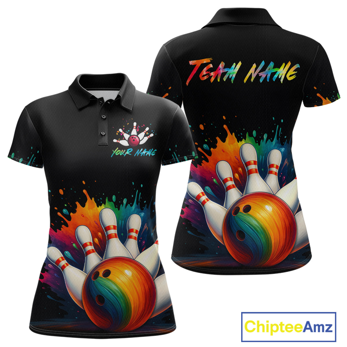Custom Funny Colorful Bowling Jersey for Women Bowling Uniform Polo & 1/4 Zip Bowling Team Shirts HNT116