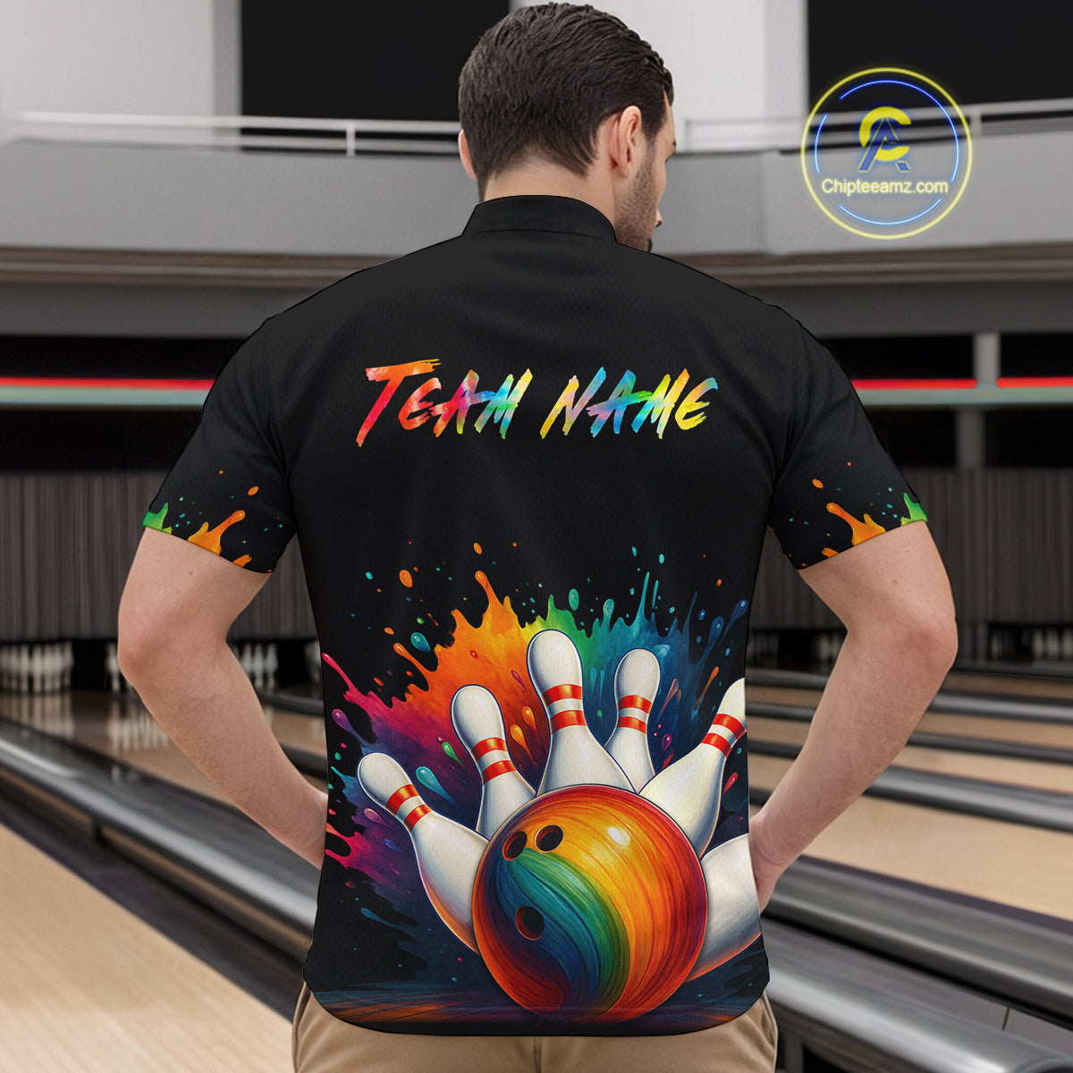 Custom Funny Colorful Bowling Jersey for Men Bowling Uniform Polo & 1/4 Zip Bowling Team Shirts HNT116