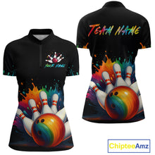 Load image into Gallery viewer, Custom Funny Colorful Bowling Jersey for Women Bowling Uniform Polo &amp; 1/4 Zip Bowling Team Shirts HNT116
