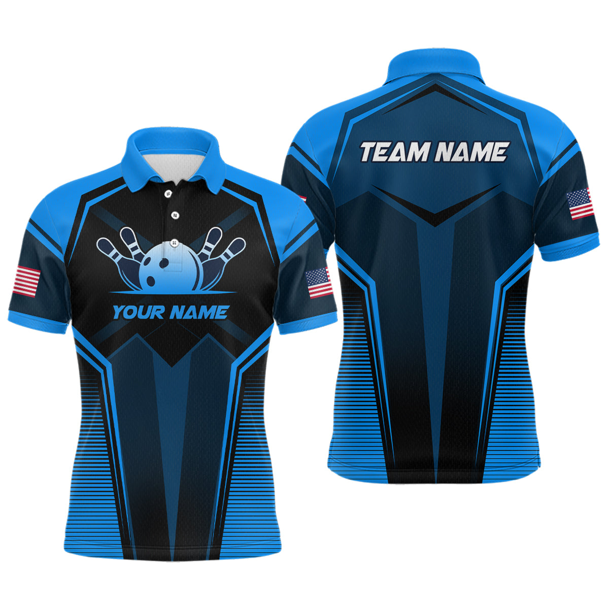 Custom Blue Bowling Jersey for Men Bowling Team Shirts Bowling Uniform Polo & 1/4 Zip HNT158