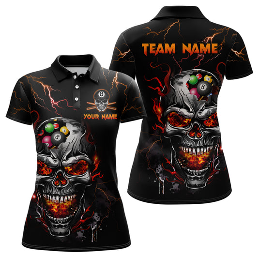 Thunder Skull Billiard Jerseys Women Polo & 1/4 Zip Shirt Skull 8 Ball Pool Billiard NNT03