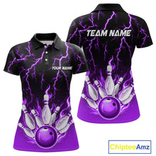 Load image into Gallery viewer, Purple Thunder Bowling Custom Women Bowling Shirt Polo &amp; Quarter-Zip Bowling Team Shirts HNT71