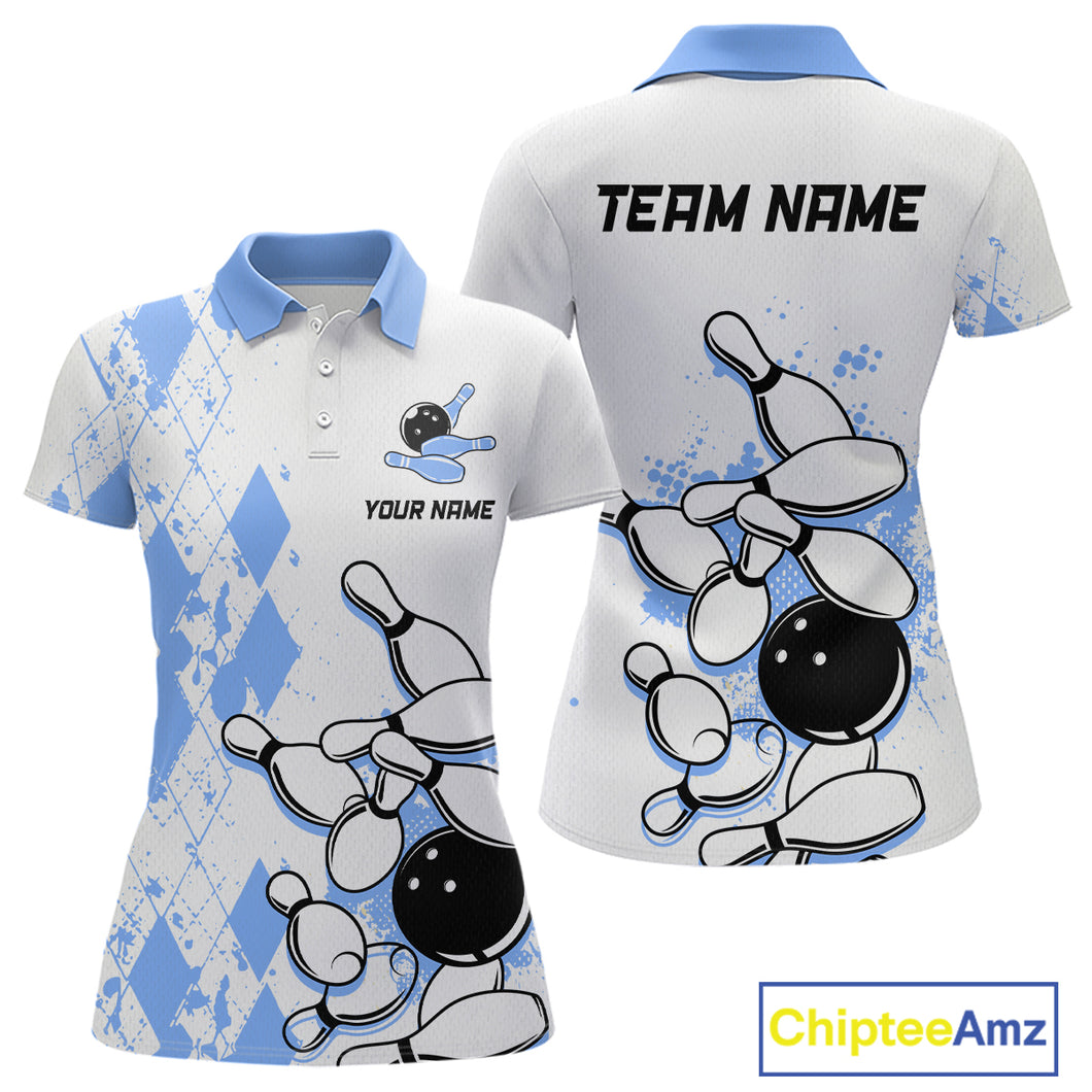 Blue Vintage Bowling Custom Women Bowling Shirt Polo & Quarter-Zip Bowling Team Jerseys HNT68
