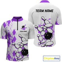 Load image into Gallery viewer, Purple Vintage Bowling Custom Men Bowling Shirt Polo &amp; Quarter-Zip Bowling Team Jerseys HNT68