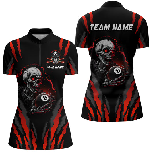 Personalized Skull Billiard Team Jerseys Billiard Shirts for Women Polo & 1/4 Zip Shirts NNT43