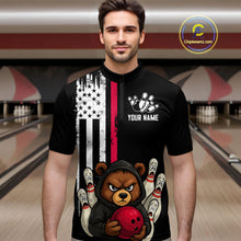 Load image into Gallery viewer, Custom American Flag Bear Bowling Men Polo &amp; 1/4 Zip Shirts Bowling Team Jerseys HNT90