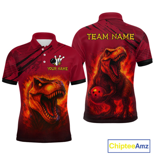 Red Dinosaur Bowling Custom Men Bowling Shirt Polo & Quarter-Zip Bowling Team Jerseys HNT72