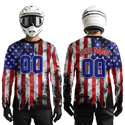 Youth US Flag Dirt Bike Jersey Off-Road Shirt Custom Motocross Jersey UPF30+ Kid Men Women DNT72