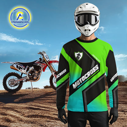 Green Motocross Shirts UPF30+Custom Dirt Bike Jersey Off-Road Shirt Kid Men Women DNT57
