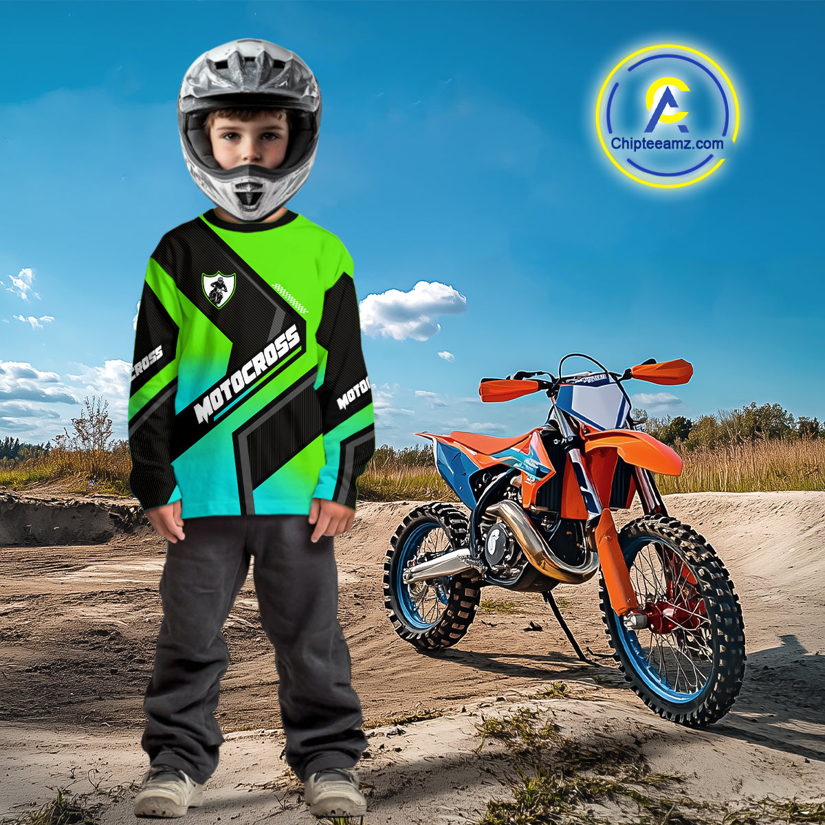 Green Motocross Shirts UPF30+Custom Dirt Bike Jersey Off-Road Shirt Kid Men Women DNT57