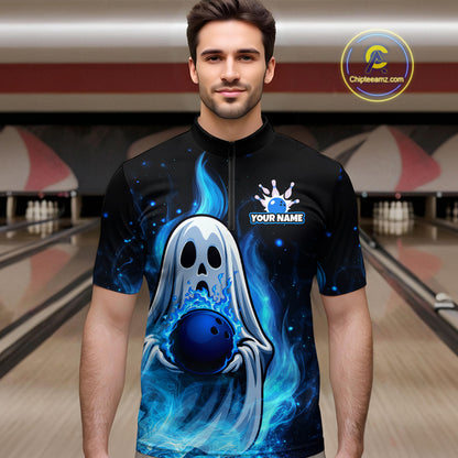 Custom Funny Ghost Halloween Bowling Jersey for Men Polo & 1/4 Zip Bowling Team Shirts HNT121