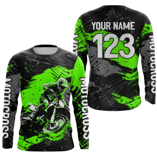 Green Youth Motocross Jersey Custom Dirt Bike Racing Shirts for Kid Men Women UPF30+ DNT20