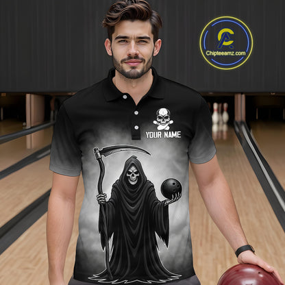 Custom Black Skeleton Bowling Jersey for Men Bowling Uniform Polo & 1/4 Zip Bowling Team Shirts HNT110