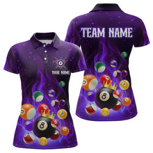 Load image into Gallery viewer, Personalized Purple Flaming Billiards Shirt 8 Ball Billiards Pool Billiard Shirt Women Polo Shirts &amp; 1/4 Zip NNT08