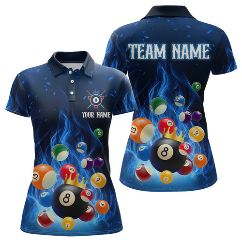 Personalized Blue Flaming Billiards Shirt 8 Ball Billiards Pool Billiard Shirt Women Polo Shirts & 1/4 Zip NNT09