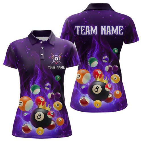 Personalized Purple Flaming Billiards Shirt 8 Ball Billiards Pool Billiard Shirt Women Polo Shirts & 1/4 Zip NNT08