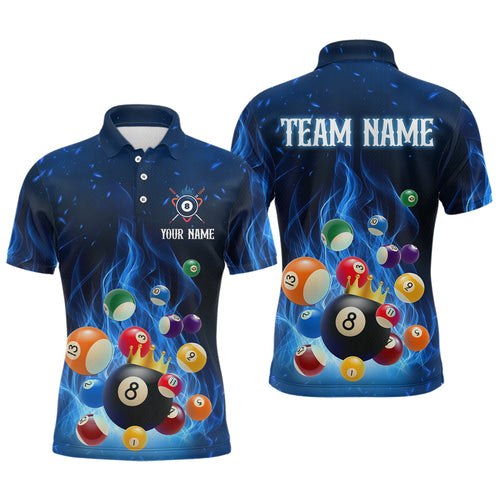 Personalized Blue Flaming Billiards Shirt 8 Ball Billiards Pool Billiard Shirt Men Polo Shirts & 1/4 Zip NNT09