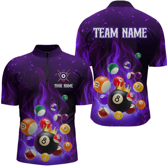 Purple Flaming Billiards Shirt 8 Ball Billiards Shirt Men Polo Shirts & 1/4 Zip NNT08