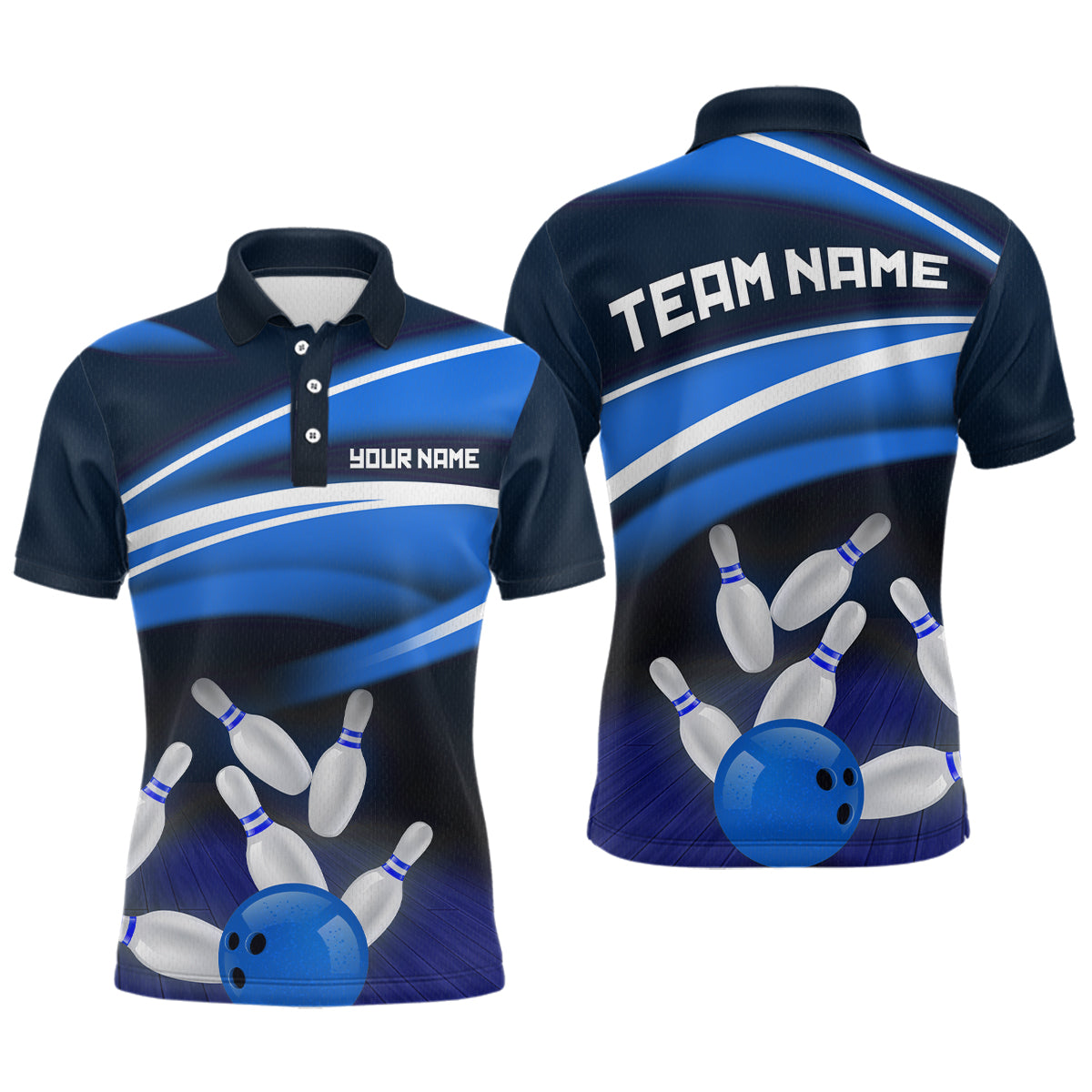 Custom Blue Bowling Jersey Bowling Team Shirts For Men Bowling League Polo & 1/4 Zip HNT163